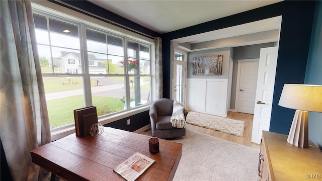 office space with wood finished floors