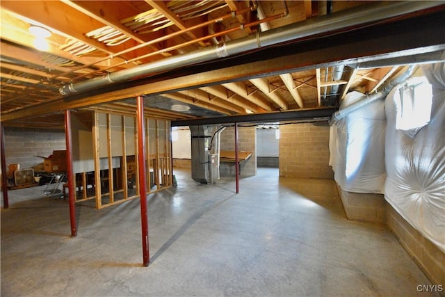 unfinished basement with concrete block wall