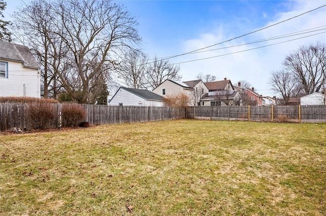 view of yard with a residential view and a fenced backyard