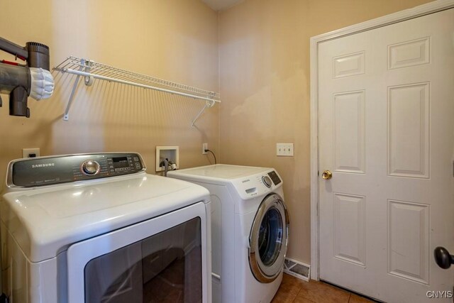 laundry room featuring washer and dryer, laundry area, and tile patterned floors