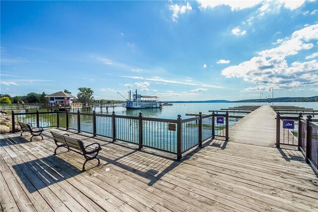 dock area with a water view