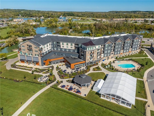 bird's eye view featuring a water view