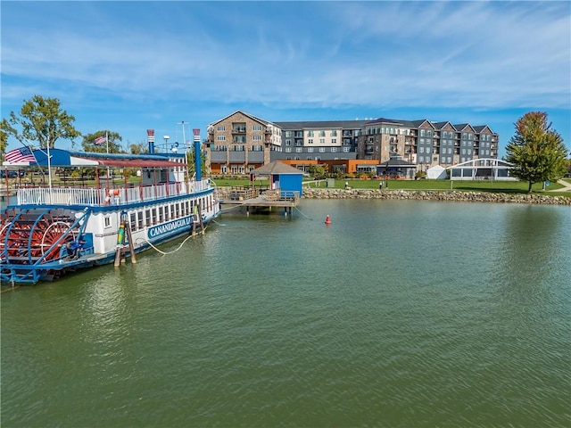 view of water feature featuring a dock