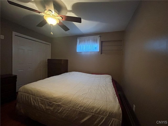 bedroom with a closet and ceiling fan