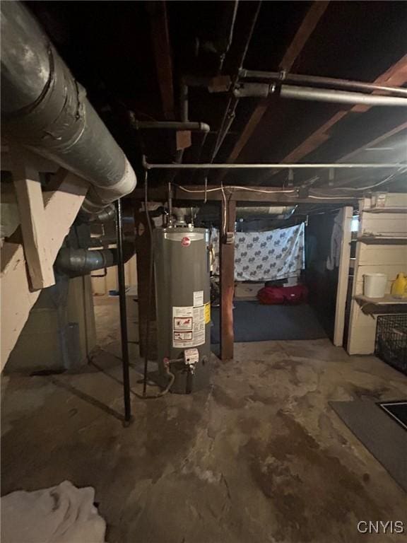 unfinished basement with gas water heater