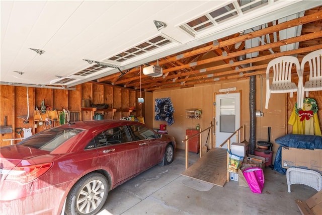 garage with a garage door opener