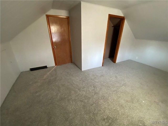 additional living space featuring carpet and vaulted ceiling