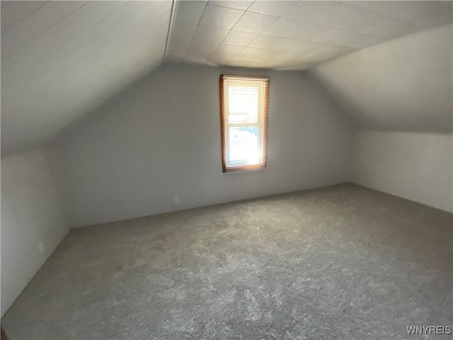 additional living space featuring lofted ceiling and carpet flooring