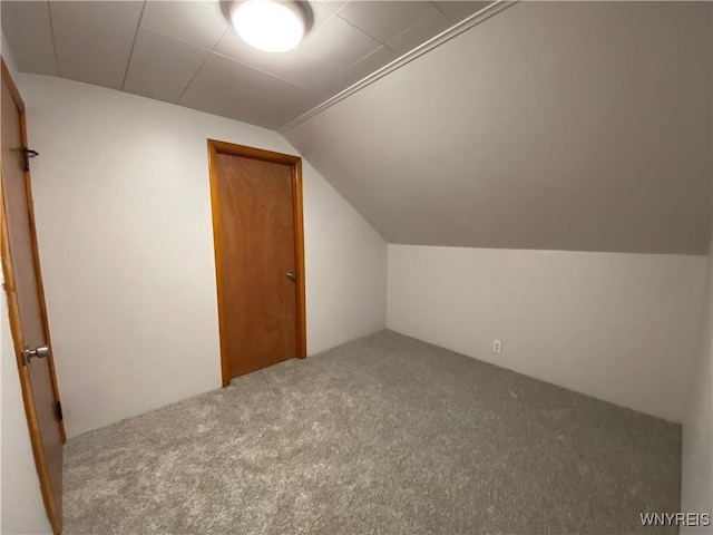 bonus room with carpet flooring and vaulted ceiling