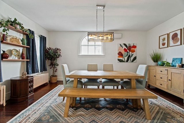 dining space featuring radiator and dark wood-type flooring