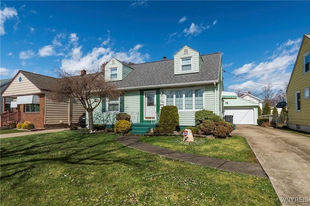 304 Traverse Blvd, Tonawanda-Town, NY 14223 - cape cod-style house featuring an outbuilding, roof with shingles, and a front yard