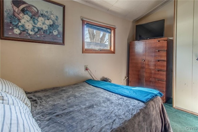 bedroom featuring vaulted ceiling and carpet floors