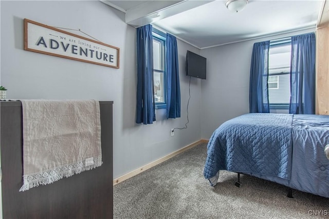 bedroom featuring baseboards and carpet