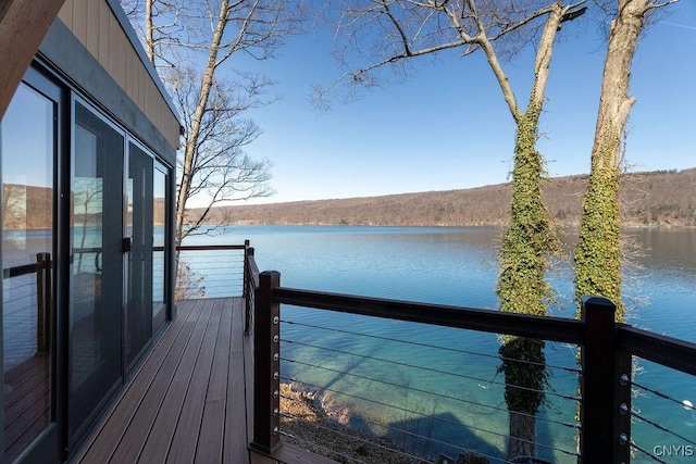 view of dock with a water view and a balcony