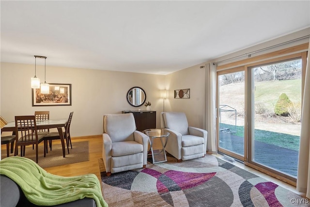 living room with baseboards and wood finished floors