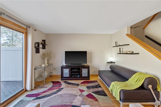 living area with wood finished floors