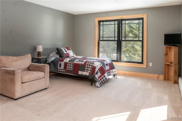 bedroom with carpet flooring and baseboards