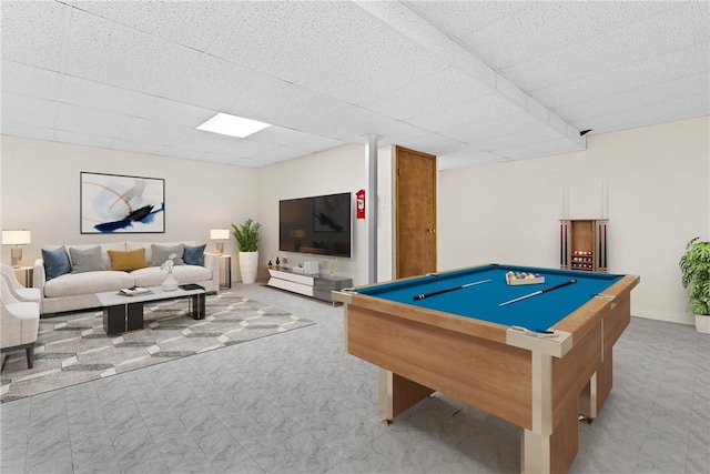 game room with billiards and a paneled ceiling