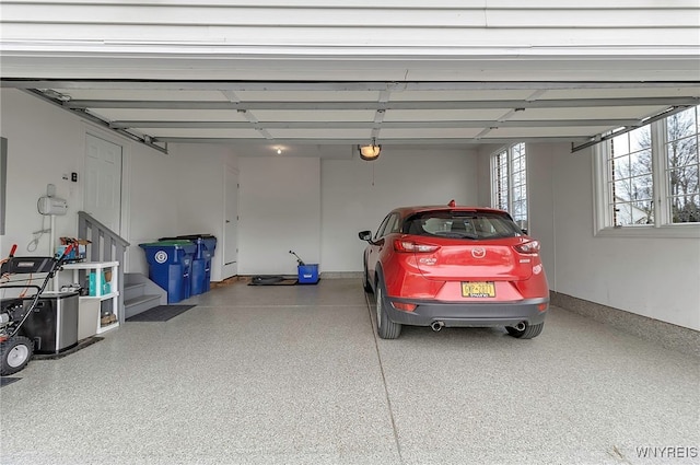 garage with a garage door opener