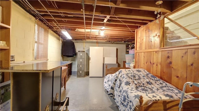 bedroom with concrete floors