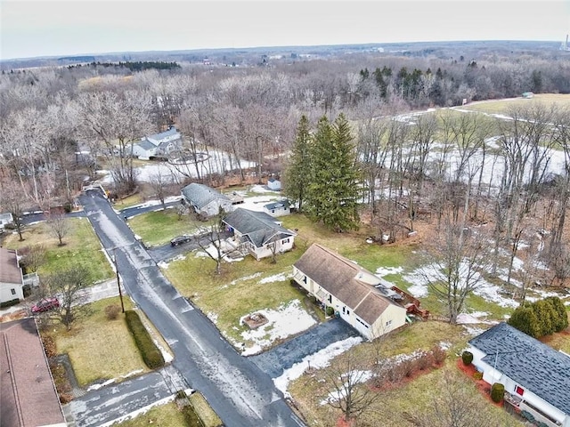 birds eye view of property with a forest view