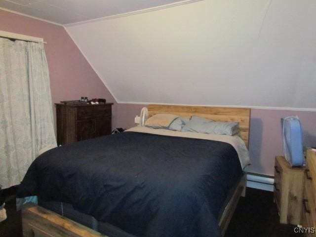 bedroom with lofted ceiling