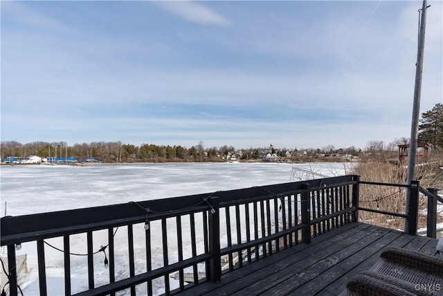 view of snow covered deck