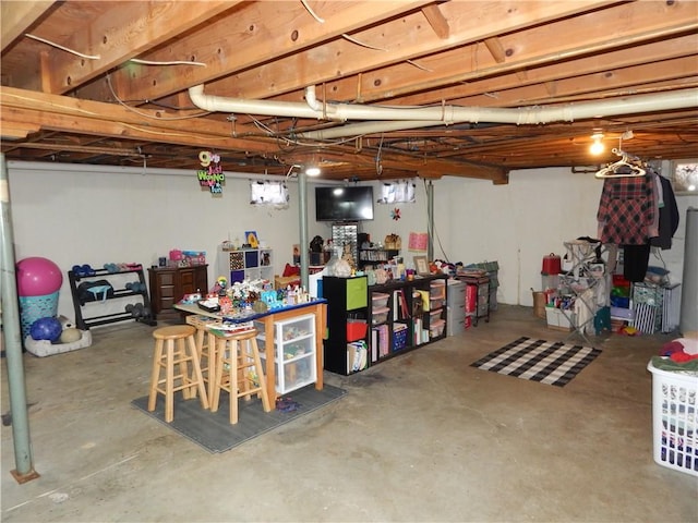 view of unfinished basement