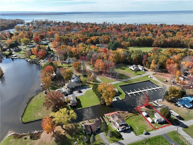 aerial view featuring a water view