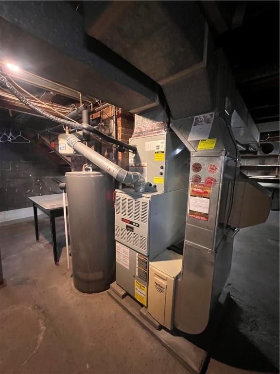 utility room with water heater and heating unit