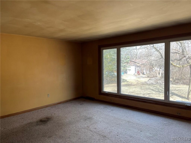 carpeted empty room featuring baseboards