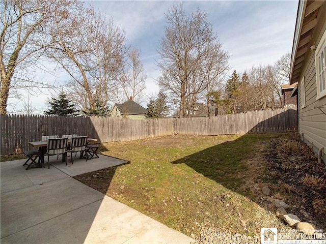 view of yard with a patio and a fenced backyard