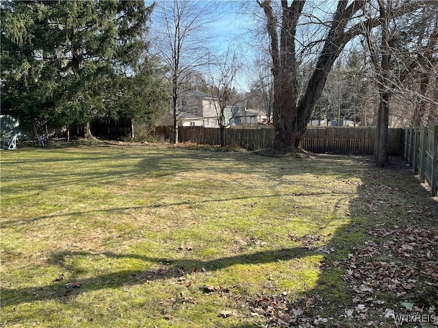 view of yard with a fenced backyard