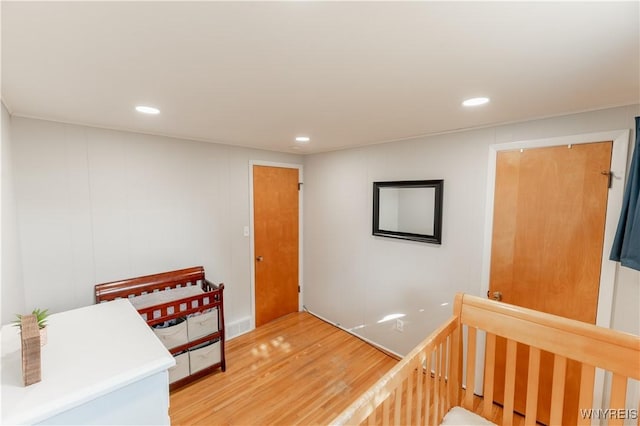 interior space with recessed lighting and light wood finished floors