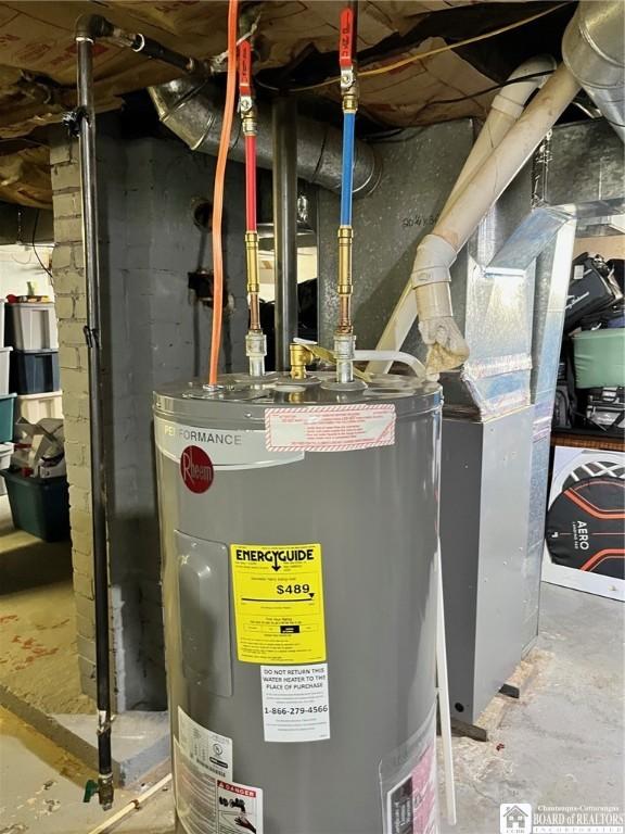 utility room featuring electric water heater