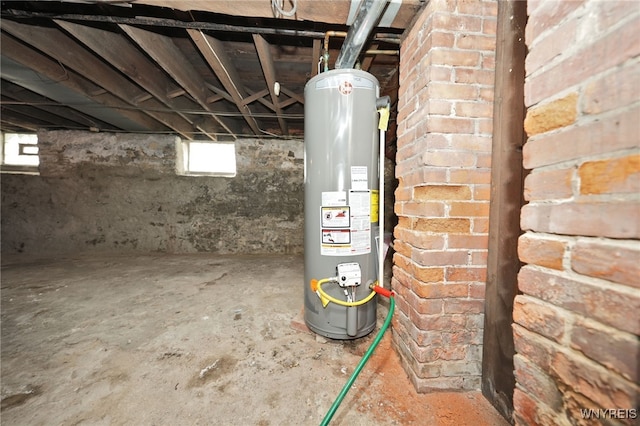 basement featuring gas water heater