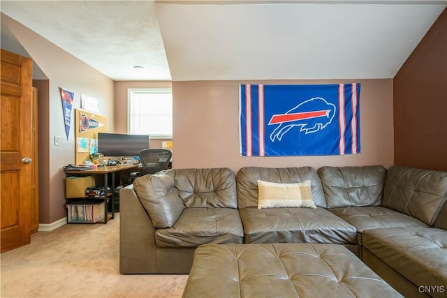 living room with baseboards and carpet floors