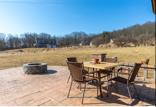 view of patio / terrace with a fire pit and outdoor dining space