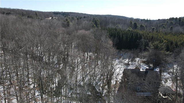 birds eye view of property with a wooded view