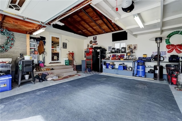 garage featuring a workshop area