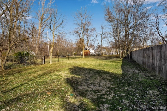 view of yard with a fenced backyard