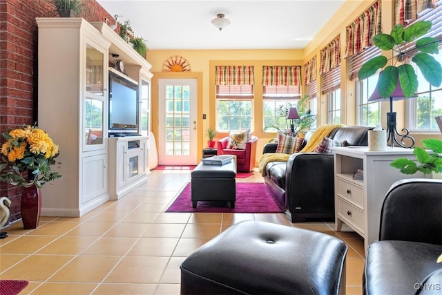 living room with light tile patterned floors