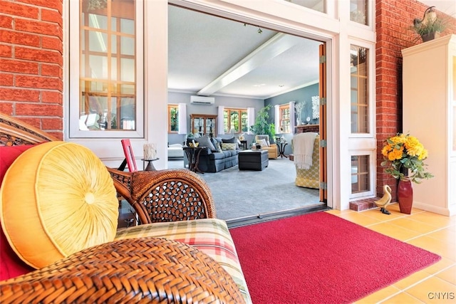 interior space featuring carpet floors and a wall mounted AC