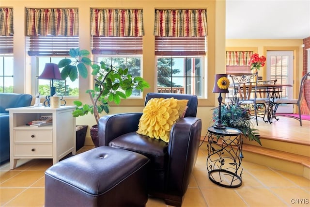 living room with tile patterned floors