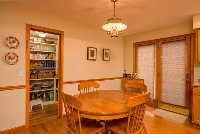 123 Sunset Ridge Rd, Otsego, NY 13326 - dining room with light wood-style floors, a chandelier, and built in features