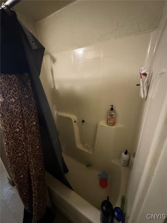 163 E 9th St, Oswego-City, NY 13126 - full bath with shower / bathtub combination with curtain and marble finish floor