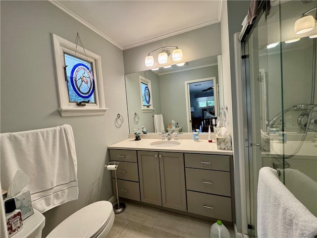 4 Ravine Park N, Oneonta-City, NY 13820 - full bath featuring vanity, a shower stall, crown molding, and tile patterned flooring