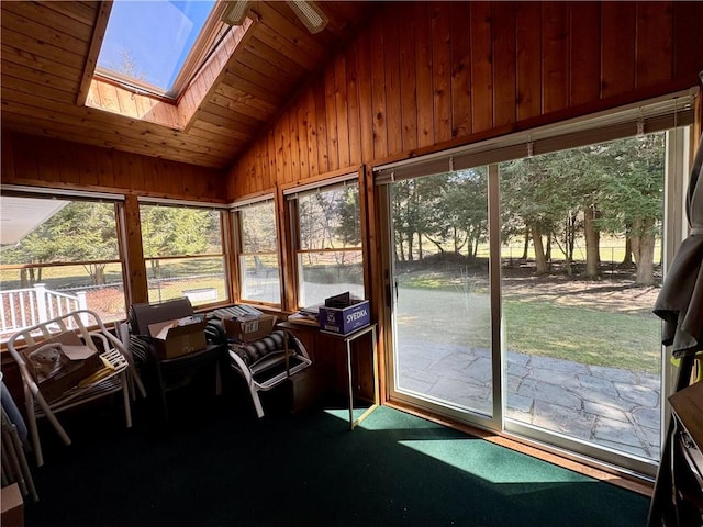 4 Ravine Park N, Oneonta-City, NY 13820 - sunroom with vaulted ceiling, healthy amount of natural light, wooden ceiling, wooden walls, and a skylight