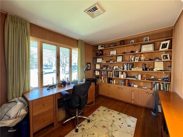 4 Ravine Park N, Oneonta-City, NY 13820 - home office featuring dark wood-style floors and wooden walls