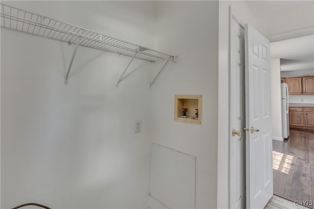36194 State Route 180, Orleans, NY 13656 - washroom with washer hookup, laundry area, and wood finished floors